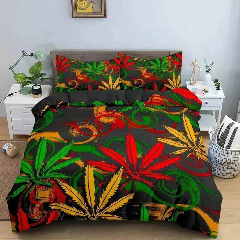 Parure de lit Feuille de Cannabis Psychédélique Colorée
