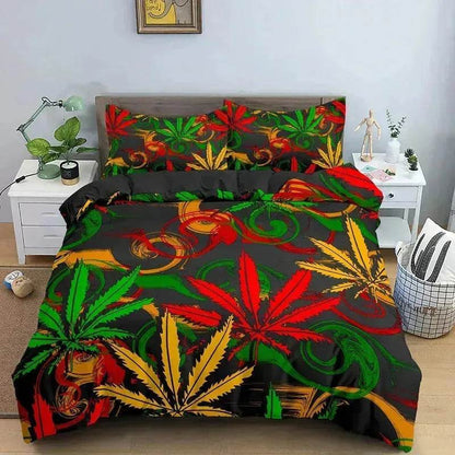 Parure de lit Feuille de Cannabis Psychédélique Colorée