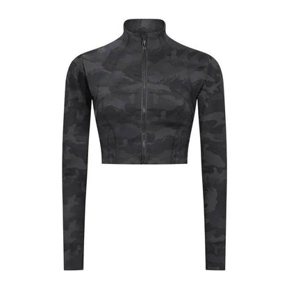 Autumn And Winter New Elastic Slim-fit High neck Zip Up Yoga crop top