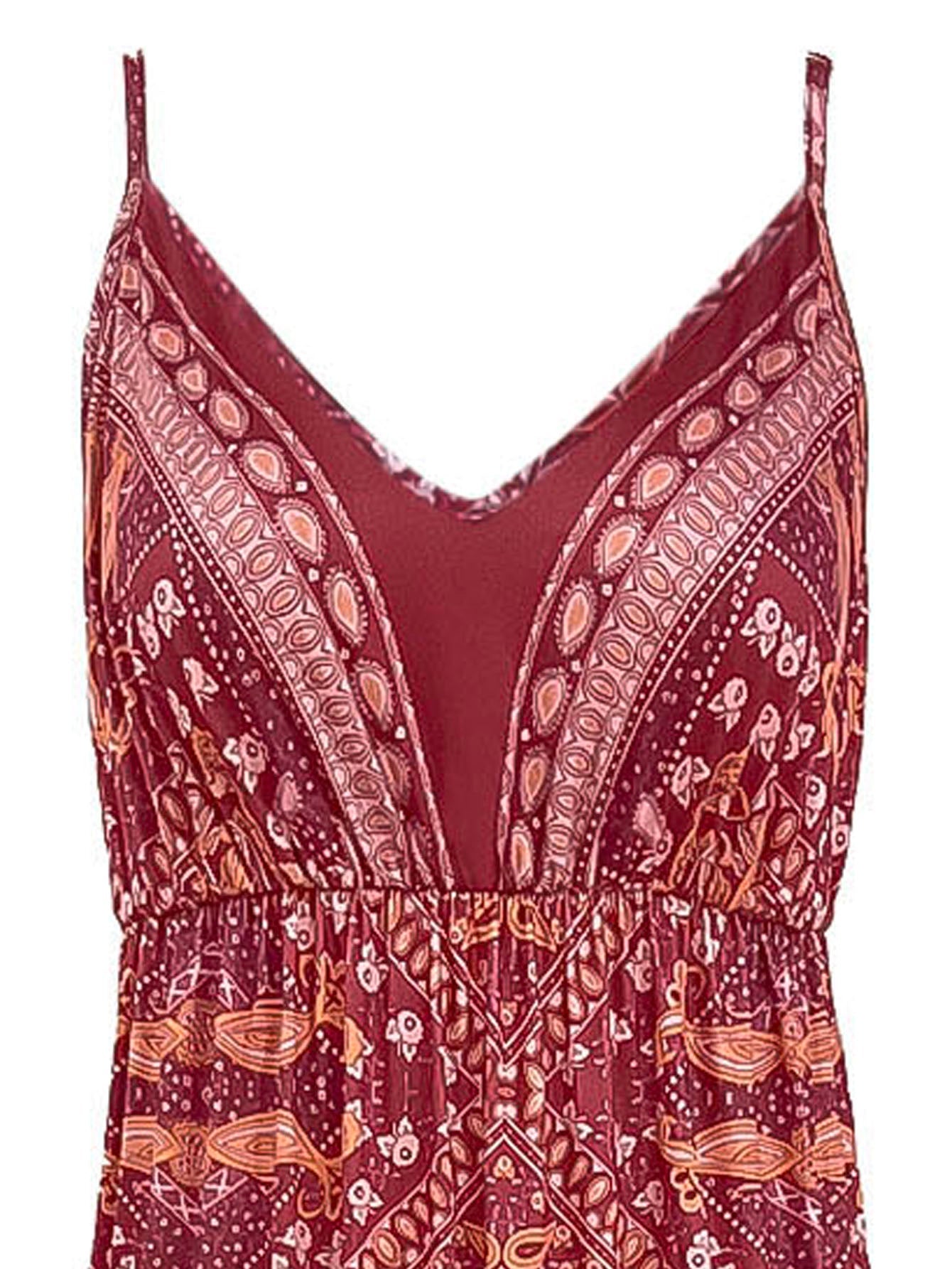 Women's Summer Boho Floral Print High-Waist V-Neck Spaghetti Strap Loose Maxi Dress