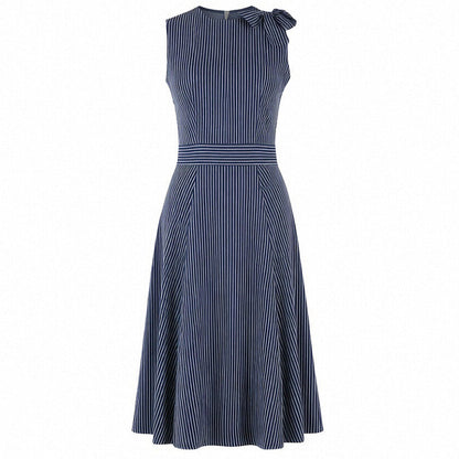 French-Style Vintage Striped Sleeveless High-Waisted Long Dress