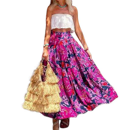 Jupe longue cercle bohème taille haute fleurie imprimée tendance printemps-été