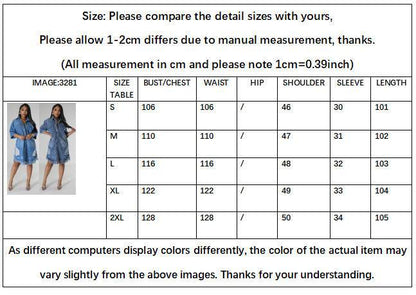 Women's Fashion 3/4 sleeve Mid Length loose Denim Jeans Dress