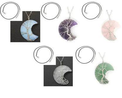 Natural Crystal Moon Pendant for Men and Women