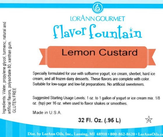 'REDUCED TO CLEAR' Lemon Custard Flavor Fountain - 3 x 32 oz. - Ice Cream and Beverage Flavors - LorAnn Oils - Canadian Distribution - Ships Free Within Canada on Orders Above CAD $199