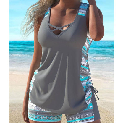 Ensemble de maillot de bain tankini fendu pour femme, grand style sportif conservateur à bretelles larges