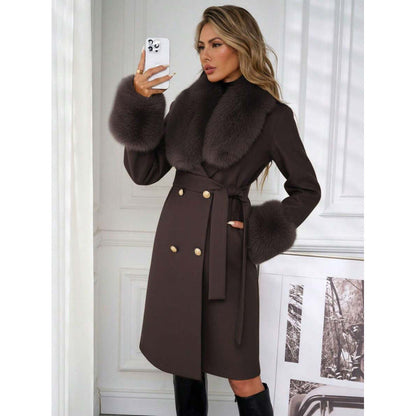 Women’s Elegant Double-Breasted Trench Coat with Tie Belt – Classic Longline Outerwear Jacket