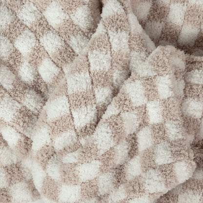 Blushing Beige & White Check Print Extended Throw