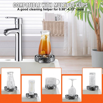 Glass Rinser, 10 Powerful Spraying Jets 360  Rotating Cup Rinser For Sink, 304 Stainless Steel Faucet Cup Washer With ABS Cup Holder For Baby Bottle, Glass Cup, Wine Glass