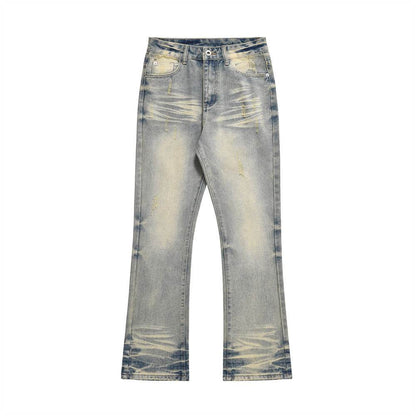 Distressed Scratches Denim Straight-leg Pants Men Jeans