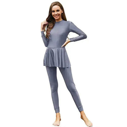 Pure Color Long-sleeved Trousers Fully Surrounded By Conservative Beach Surfing Sunscreen ArabOne-piece Swimsuit