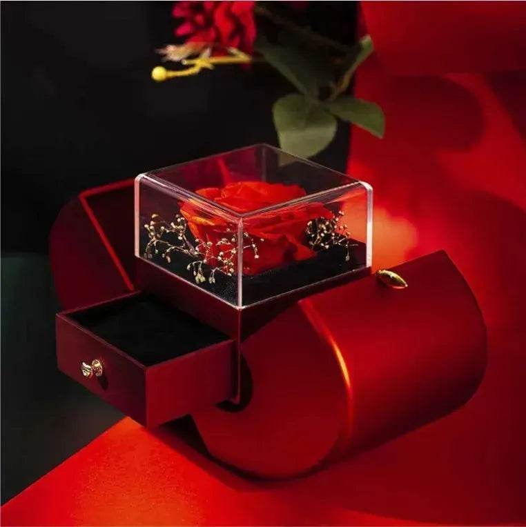 Boîte à bijoux de mode pomme rouge cadeau de Noël collier Rose éternelle pour fille fête des mères Saint Valentin cadeaux avec fleur artificielle Rose fleur boîte à bijoux