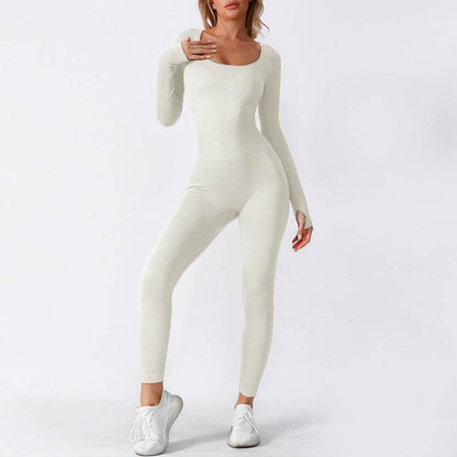 Women’s Seamless Long Sleeve Yoga Jumpsuit, Full Body Activewear One-Piece