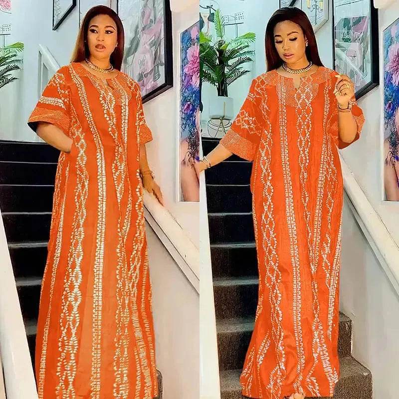 Middle East Striped Loose Robe African Dubai Arabic Satin Hot Drilling Stitching Abaya Buba Dress
