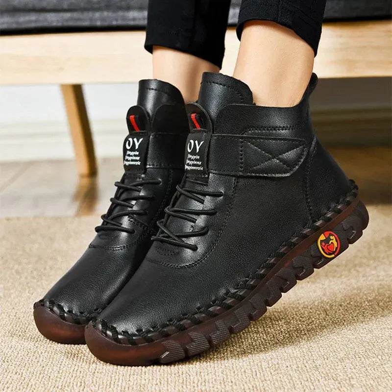 Women Snow Boots Winter Warm Lace Up Plush Ankle Boots With Sewing Thread Design New Waterproof Non-slip Platform Cozy Shoes