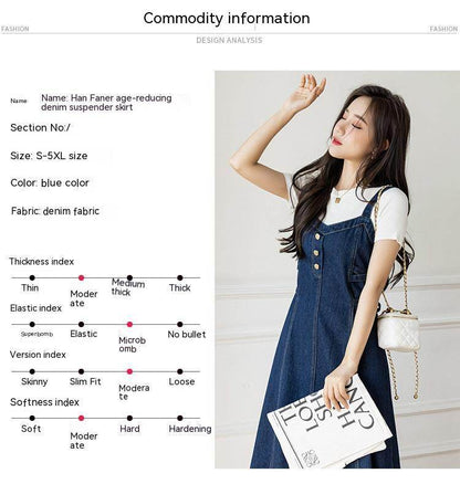 Spring And Autumn New Korean Style Casual All-matching Jeans Suspender Dress