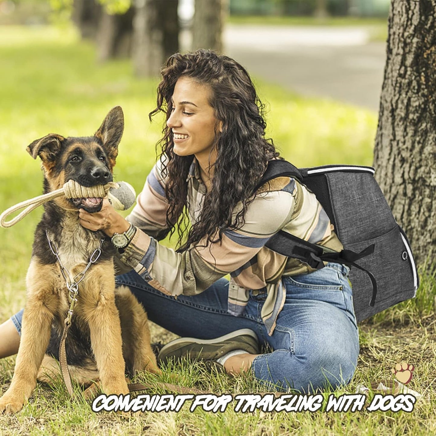 丨Dog Travel Bag Backpack, Airline Approved Pet Supplies Backpack, Dog Travel Backpack with 2 Silicone Collapsible Bowls and 2 Food Baskets Grey