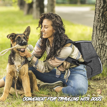 丨Dog Travel Bag Backpack, Airline Approved Pet Supplies Backpack, Dog Travel Backpack with 2 Silicone Collapsible Bowls and 2 Food Baskets Grey