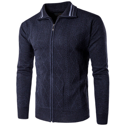 Men's Thickened Cotton Cardigan Zipper Lapel Sweater