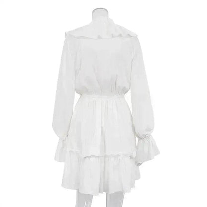 Robe plissée à volants et manches longues col en V style décontracté Y2K Robe patineuse courte col en V manches évasées Vêtements femme