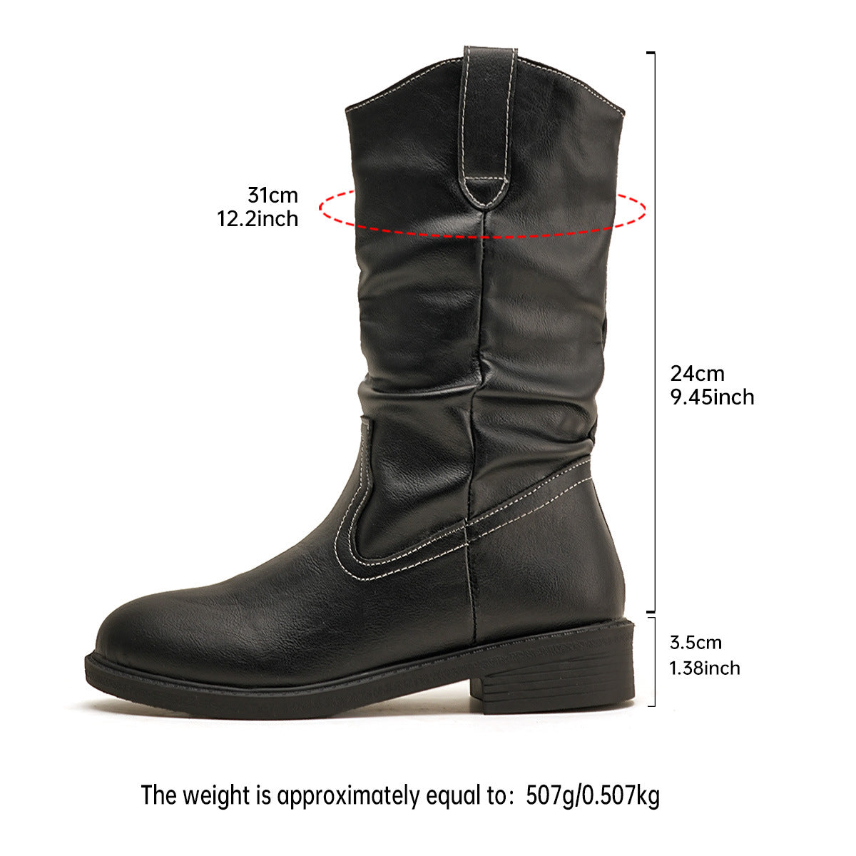 Women's Mid-Calf Fashion Boots – Pointed Toe Block Heel PU Leather Boots
