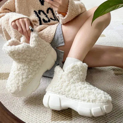 Bottes d'hiver en cachemire et neige avec plateforme de 6 cm, chaudes, en velours, chaussures montantes en coton polaire, pour femmes, en extérieur, intérieur, chaussures en peluche.