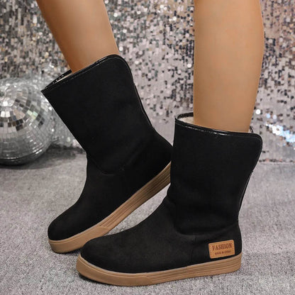 Bottes de neige pour femmes hiver chaud antidérapantes plates mi-mollet en velours et coton épais