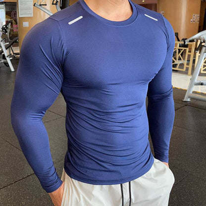 Muscle Fitted Elastic Long sleeve Running Workout Gym T-shirt for men