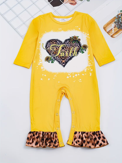 Autumn Western Cowboy Series Baby Girl's Cute Bodysuit With Leopard Cow Pattern Flower Letter...random Print