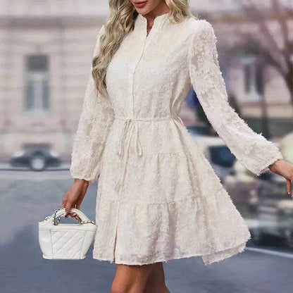 Lace Tied Long Sleeve Dress Fashion Midi Dresses Womens Clothing