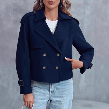 Women’s Short Double-Breasted Trench Coat – Fashionable Casual Jacket for Fall & Spring