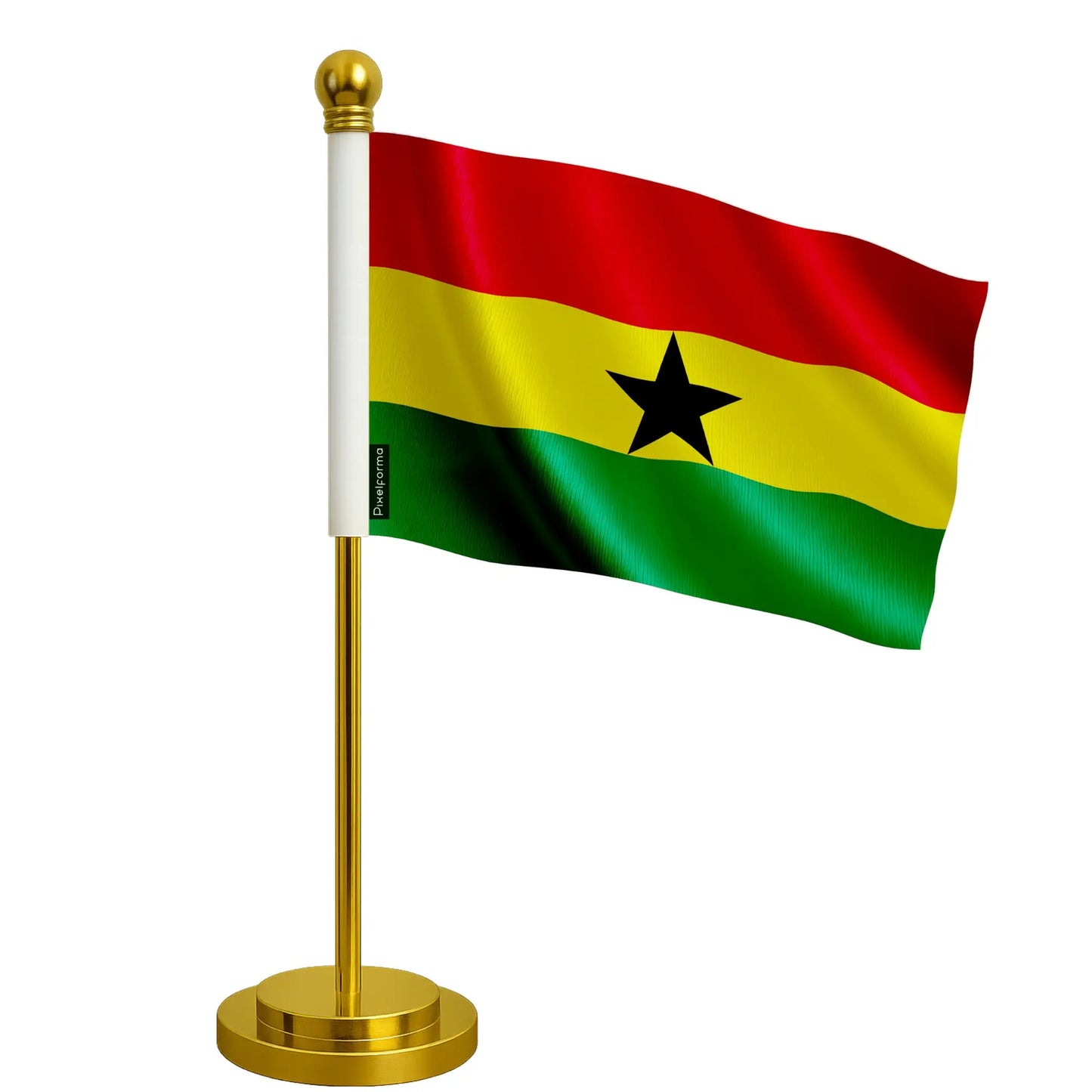 Drapeau De Bureau Du Ghana – Polyester – Socle Acier Inoxydable