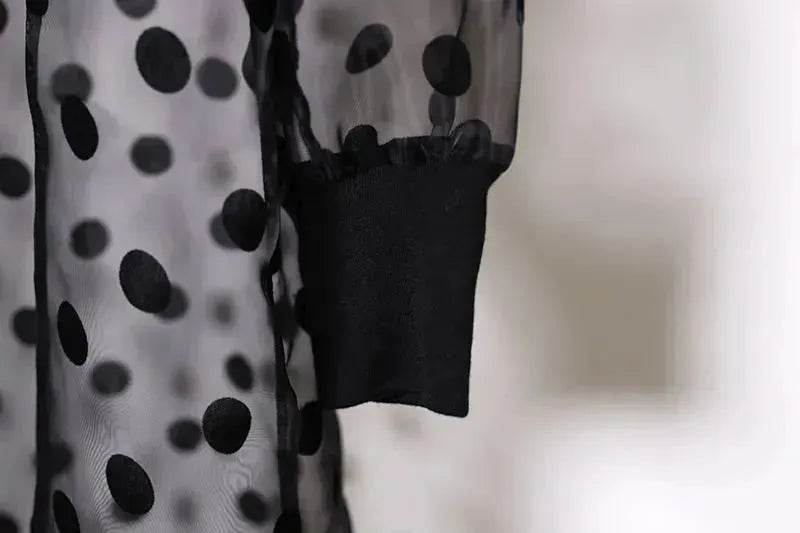 Middle East Apparel Women's Cross-border Polka Dot Perspective Cardigan Long Shawl Open Front Abaya Kimono Abaya for Dubai Turkey Women Two piece