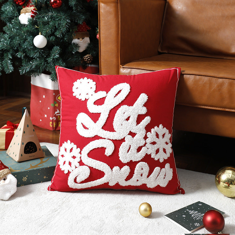 Holiday Reindeer Throw Pillow Cover – Cartoon Elk Embroidered Cushion Case for Sofa & Home