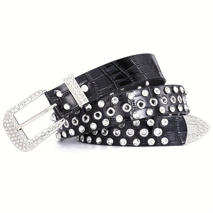 Sparkling Hollow Out Rhinestone Belt Solid Color PU Leather Belt Hip Hop Jeans Pants Belt Y2K Cowboy Cowgirl Belt For Women & Men