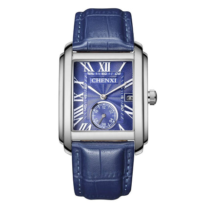 Square Quartz Leather Strap Alloy Watch Men