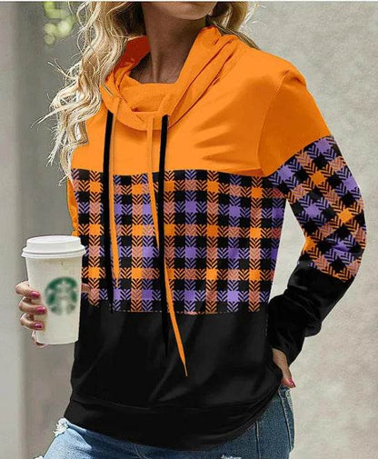 New Fashion Women's Pile Collar Printed Hoodie Pullover Top