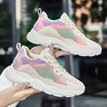 Casual Colorblock Lace-up Sneakers Girls Versatile Breathable Lightweight Walking Running Shoes