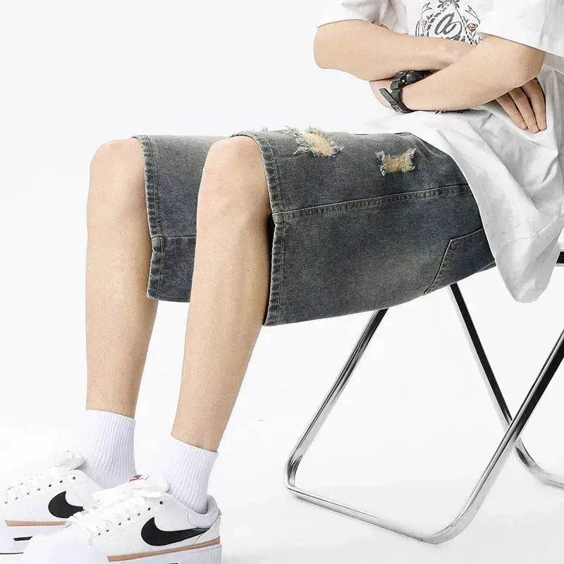 American Washed Make Old Ripped Denim Shorts Men Street Hip pop Fashion mens jean shorts