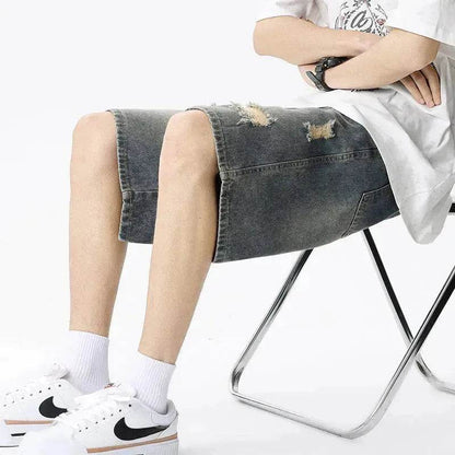 American Washed Make Old Ripped Denim Shorts Men Street Hip pop Fashion mens jean shorts