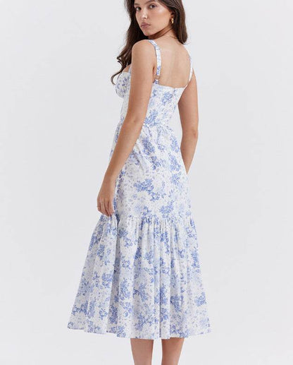 Spring And Summer Comely Pastoral Style Sling Floral A Swing Cake Dress