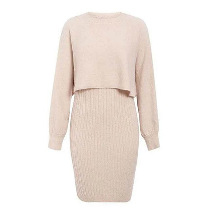 Women 2pcs Winter Outfit Cashmere dress Cropped Pullover top