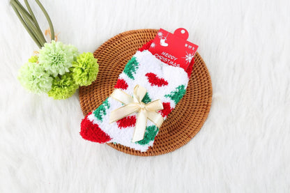 Winter Christmas Stockings Women's Thickened Bow Long Tube Fleece-lined