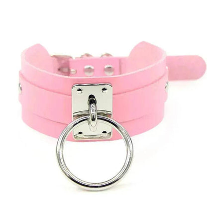 Gothic Punk Wide PU Leather O Ring BDSM Collar Choker Necklace Women Bondage Collar