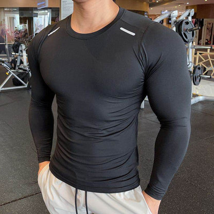 Muscle Fitted Elastic Long sleeve Running Workout Gym T-shirt for men
