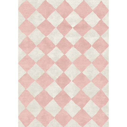Tapis à carreaux Trestres Malibu rose et ivoire