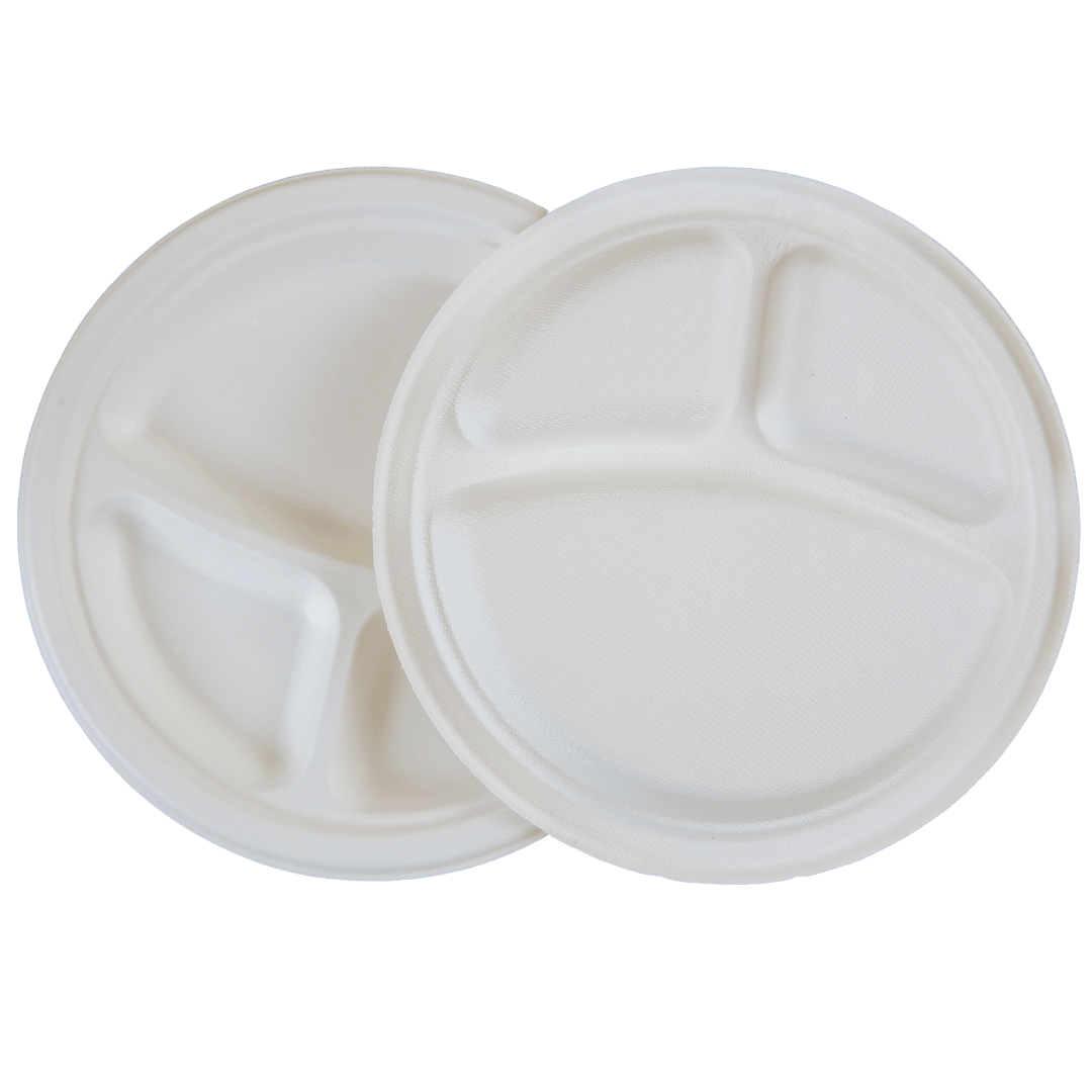 10" Round Sugarcane Plate - 3-Comp.