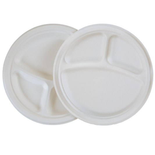 10" Round Sugarcane Plate - 3-Comp.