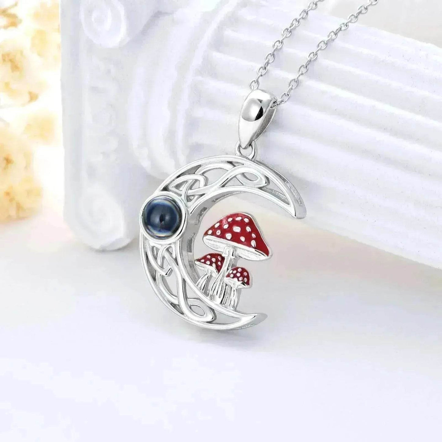 100 languages I Love You Projection Sterling Stone Mushroom Moon 925 Silver Necklace