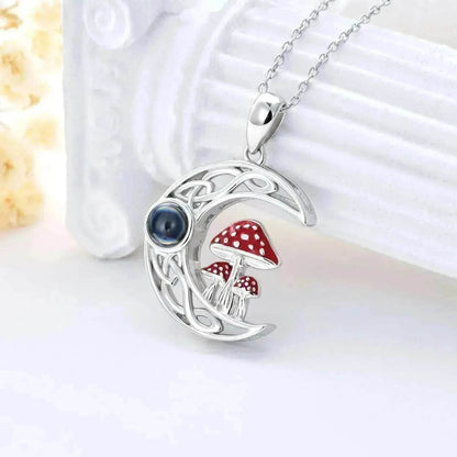 100 languages I Love You Projection Sterling Stone Mushroom Moon 925 Silver Necklace